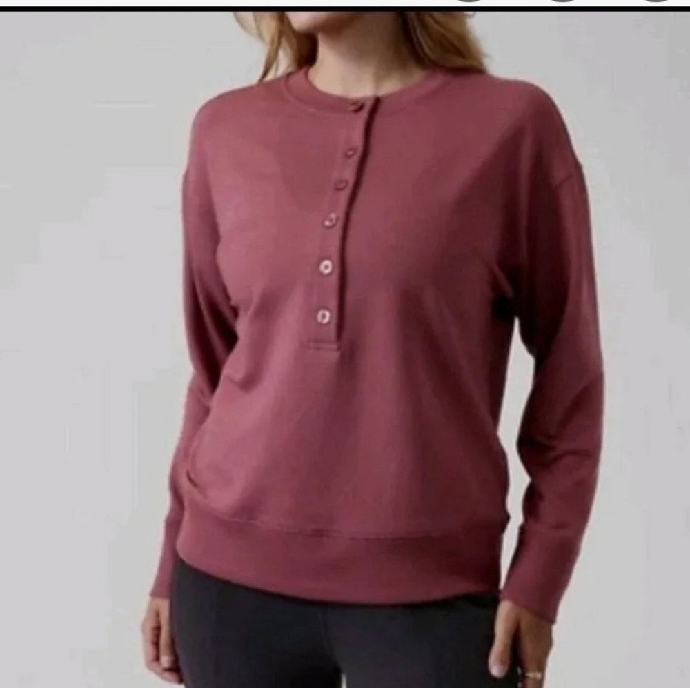 Athleta Women's Brown Henley Sweatshirt Balance Tawny Rose Large L